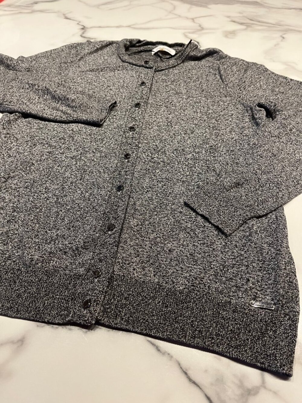 Calvin Klein Marled Crewneck Button Front Cardigan Sweater Medium